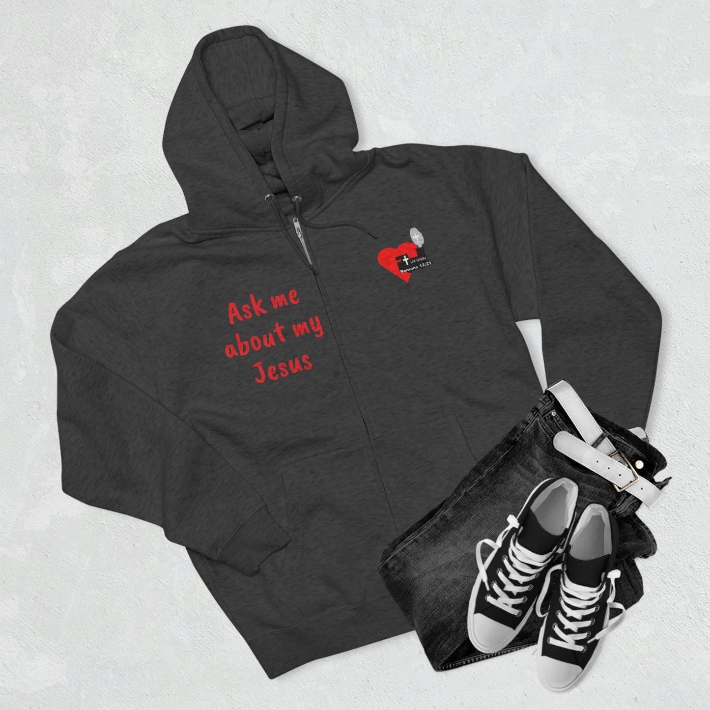 LifeStation Ask me about my Jesus Unisex Premium Full Zip Hoodie