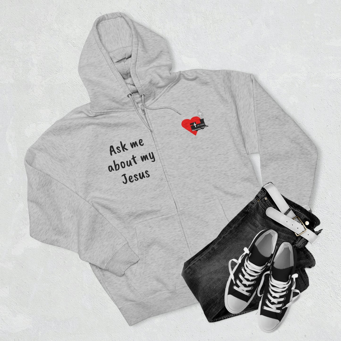 LifeStation Ask me about my Jesus Unisex Premium Full Zip Hoodie